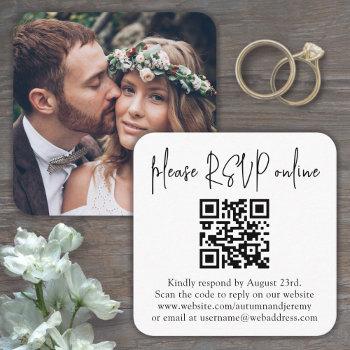 Please Rsvp Online Wedding Qr Code & Photo Square Enclosure Card Front View