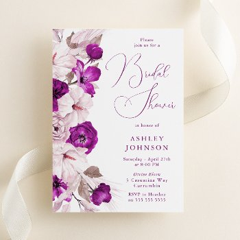 plum & blush floral bridal shower invitation