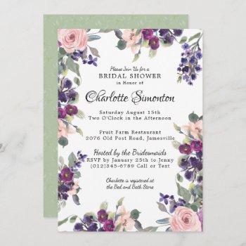 plum blush modern floral bridal shower invitation