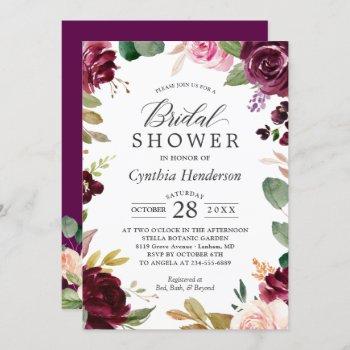 plum burgundy blush floral classy bridal shower invitation