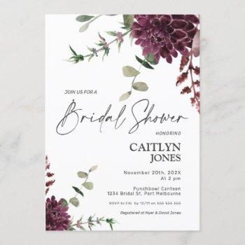 plum floral and lavender bridal shower invitation