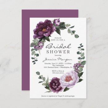 plum peonies bridal shower invitation card