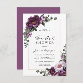 plum peonies bridal shower invitation card