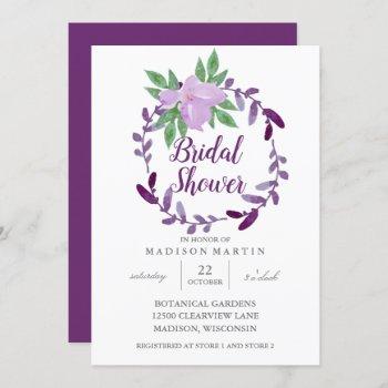 plum purple floral vine simple chic bridal shower invitation