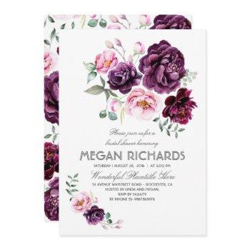 plum purple floral watercolor boho bridal shower invitation