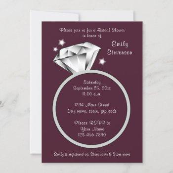 plum purple wine diamond ring bridal shower invitation
