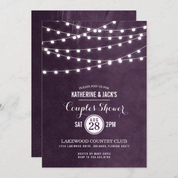 plum string lights couples shower invitation