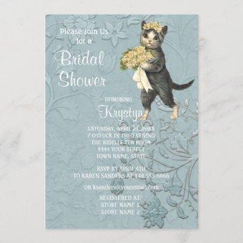 posh cats blue bridal shower invitation