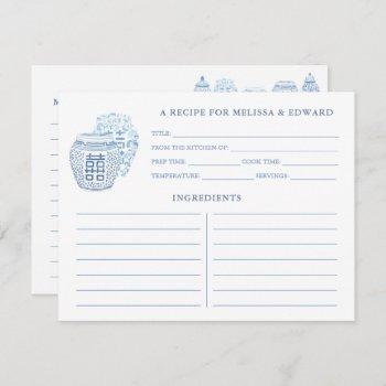 preppy blue and white ginger jars recipe card