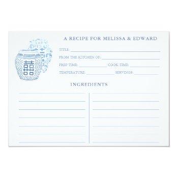 Preppy Blue And White Ginger Jars Recipe Card Front View