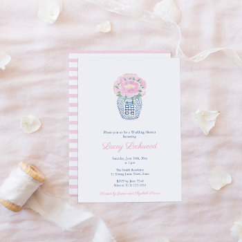 preppy ginger jar pink peonies girl baby shower invitation
