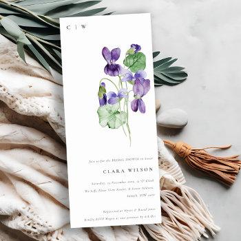 pretty chic monogram violet floral bridal shower invitation