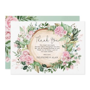 pretty pink flowers rose garden baby shower thank you card