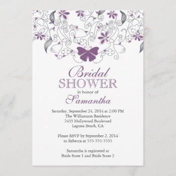 pretty purple butterfly floral bridal shower invitation