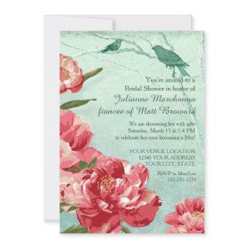 pretty retro flower bridal shower chintz peony invitation