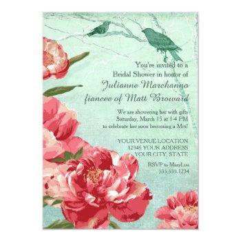 Pretty Retro Flower Bridal Shower Chintz Peony Invitation Front View