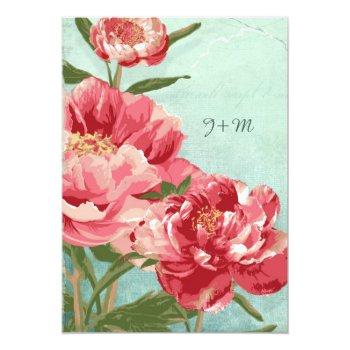 Pretty Retro Flower Bridal Shower Chintz Peony Invitation Front View