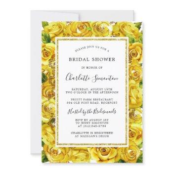 pretty yellow rose floral bridal shower invitation
