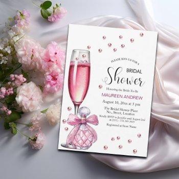 prosecco glass and perfume bottle bridal shower invitation