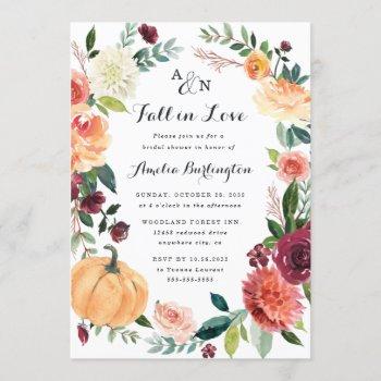 pumpkin fall in love autumn floral bridal shower invitation