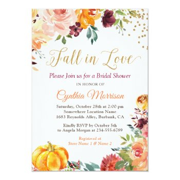 Pumpkin Fall In Love Fall Floral Bridal Shower Invitation Front View