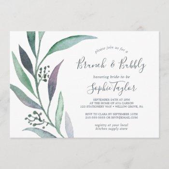 purple and green eucalyptus brunch and bubbly invitation