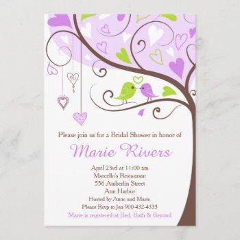 purple and green floral bird bridal shower invitation