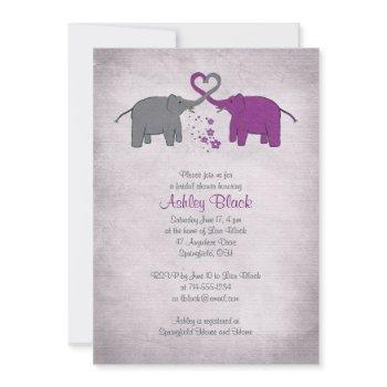 purple and grey elephant bridal shower invitation