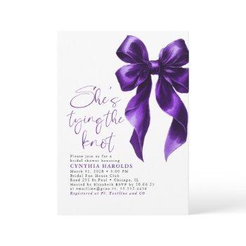 purple bow she's tying the knot bridal shower invitation
