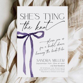 purple bow she's tying the knot goth bridal shower invitation