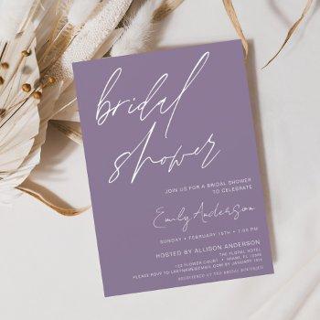 purple bridal shower handwritten invitation