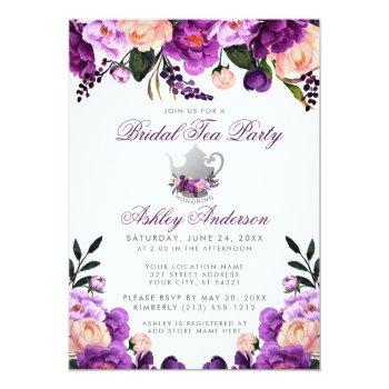 Purple Bridal Shower Tea Party Invite Bp Front View