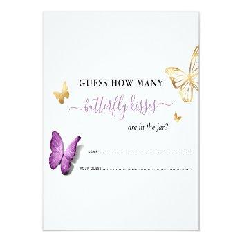 Purple Butterfly How Many Kisses Bridal Game Enclosure Card Front View