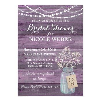 Purple Country Mason Jar Barn Bridal Shower Invite Front View