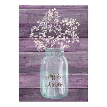 Purple Country Mason Jar Barn Bridal Shower Invite Front View