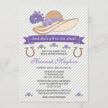 purple derby hat bridal shower invitation