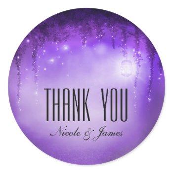 purple enchanted forest fantasy wedding favor classic round sticker
