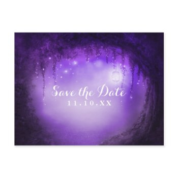 purple enchanted forest wedding save the date announcement postcard