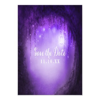 Purple Enchanted Forest Wedding Save The Date Announcement Postcard Front View