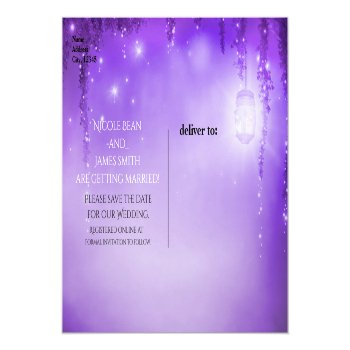 Purple Enchanted Forest Wedding Save The Date Announcement Postcard Front View