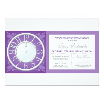 Purple Floral Around The Clock Shower Invite Front View
