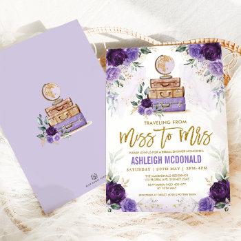 purple flower travel bridal shower miss to mrs invitation