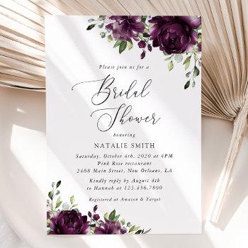 purple flowers, plum flowers, boho, bridal shower invitation