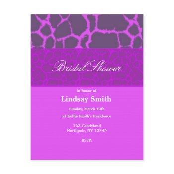 purple giraffe pattern bridal shower invitation