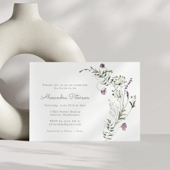 purple greenery watercolor floral bridal shower invitation