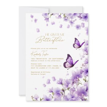 purple he gives me butterflies bridal shower invitation
