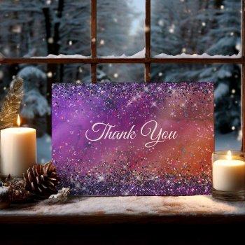 purple iridescent brushed metal glitter thank you card