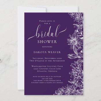 purple jewel tones floral bridal shower  invitation