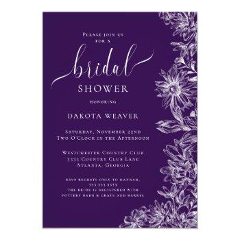 Purple Jewel Tones Floral Bridal Shower  Invitation Front View