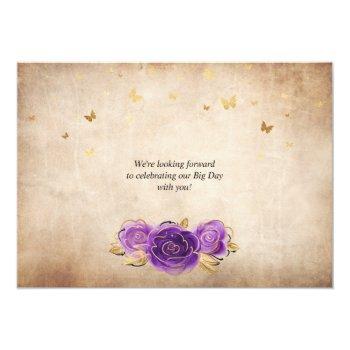 Purple Lavender And Gold Roses Elegant Save The Date Front View